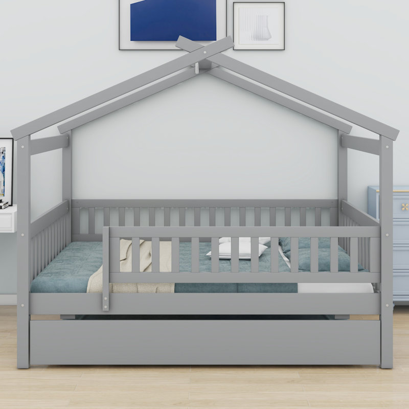 Lit en bois avec couchette, gris