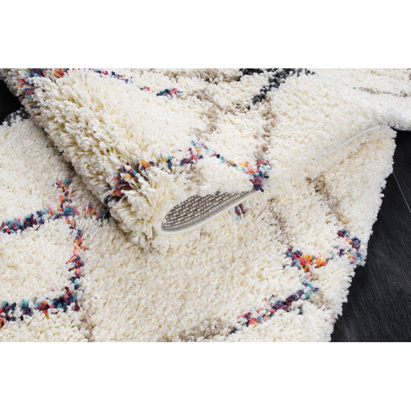 Tapis abstrait ivoire Rainbow Shag, Tapis de couloir 2 pi x 6 pi