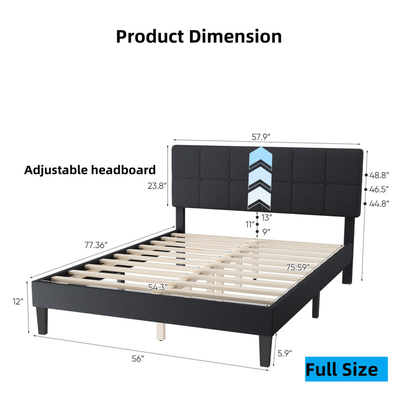 Base de lit 44,9 po, Double, Gris foncé
