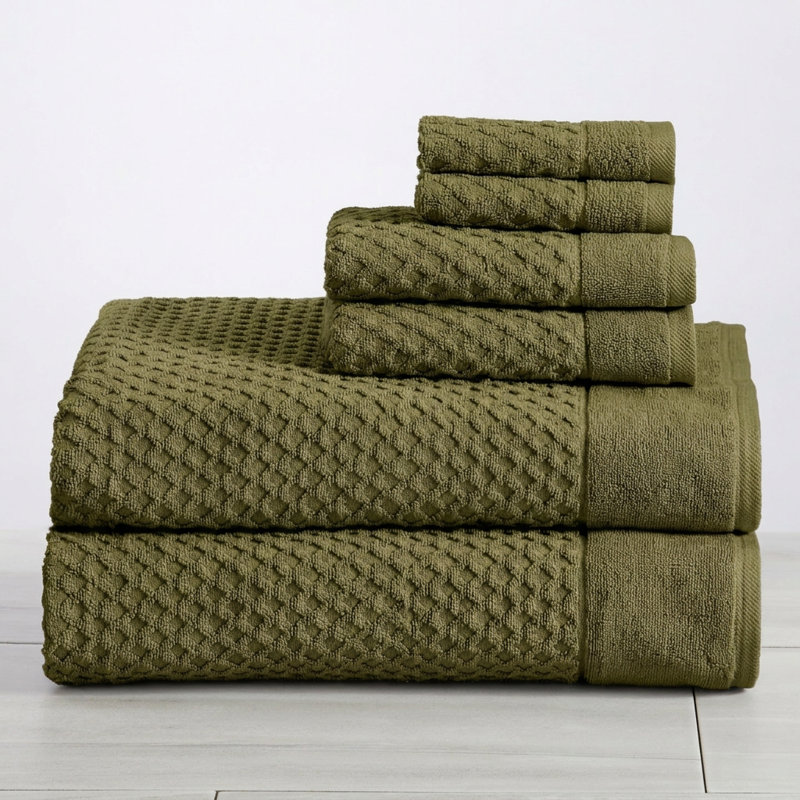 Ultra-Soft & Absorbent 100% Cotton Towel Set, Olive Diamond, 6 Piece Set (Bath Sheet + Hand Towel + Washcloth)