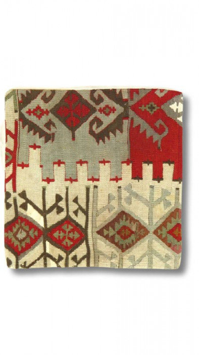 Wool Square Pillow Cover & Insert, Beige/Rust/Gray Geometric