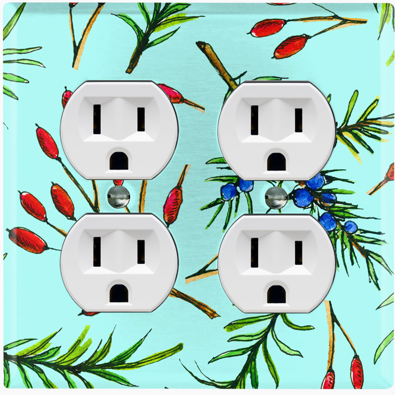 Rosemary Berry Teal Wallpaper Wallpaper Patterned 2 - Gang Duplex Outlet Standard Wall Plate