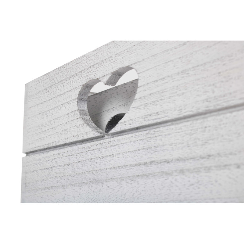 2 Piece Wooden Crate Set with Heart Cut Out, White Wash