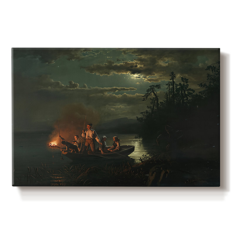 Pêche aux flambeaux (Lystringsfiske) -Hans Gude & Adolph Tidègre-Toile tendue avec châssis-1851, 12 x 18