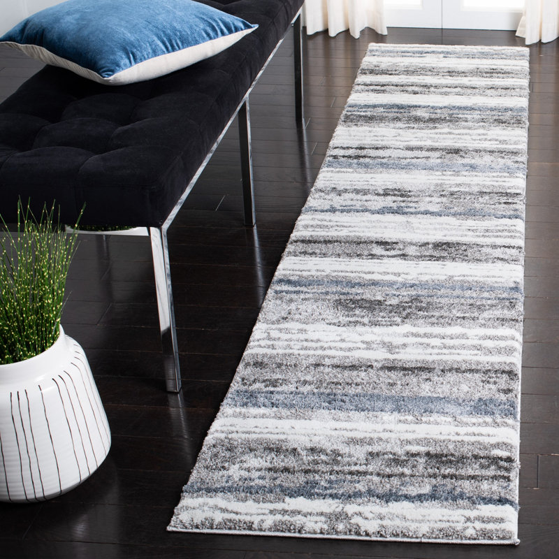 Southport Stripe Gray/Blue Area Rug, Runner 2' x 9'