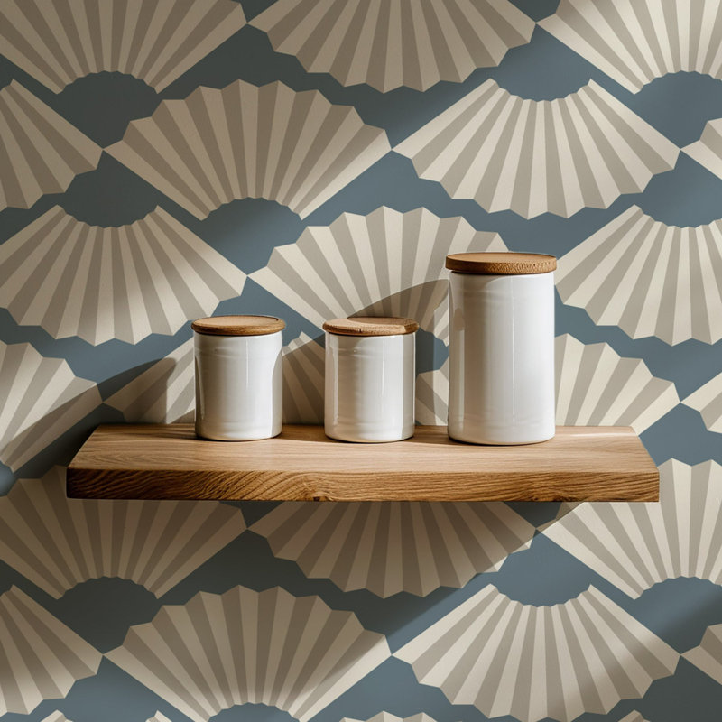 Shanghai Fanning Out 10' L x 24" W Wallpaper Roll, High Sea Blue, Faux Grasscloth, Non-pasted