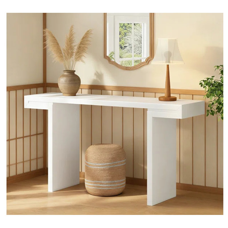 60-Inch Petya with Geometric Clean Lines, Adjustable Feet, and Spacious Top for Modern Entryways and Living Rooms., White