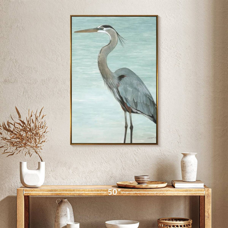 Grand héron, 25" x 37", Floating Frame Gold