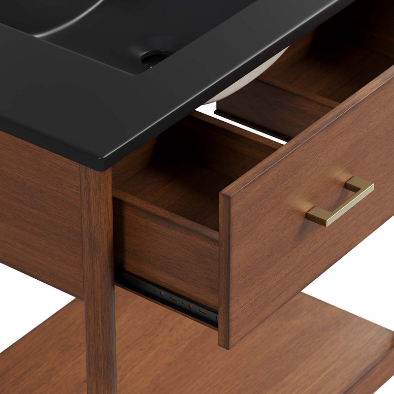 Zaire 30'' Walnut Black Single Bathroom Vanity with Ceramic Top