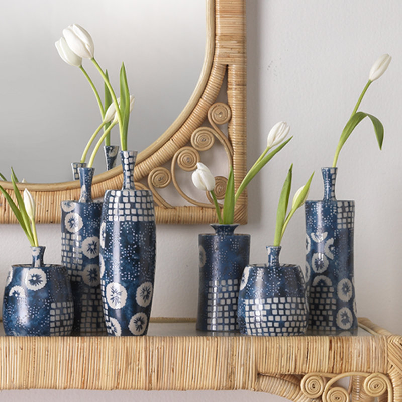 Indigo and White Ceramic Decorative Table Vases Set