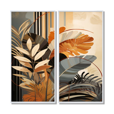 Funky Foliage In Terracotta Tones - Abstract Botanicals, impressions sur toile, art mural abstrait jaune, 2 pièces