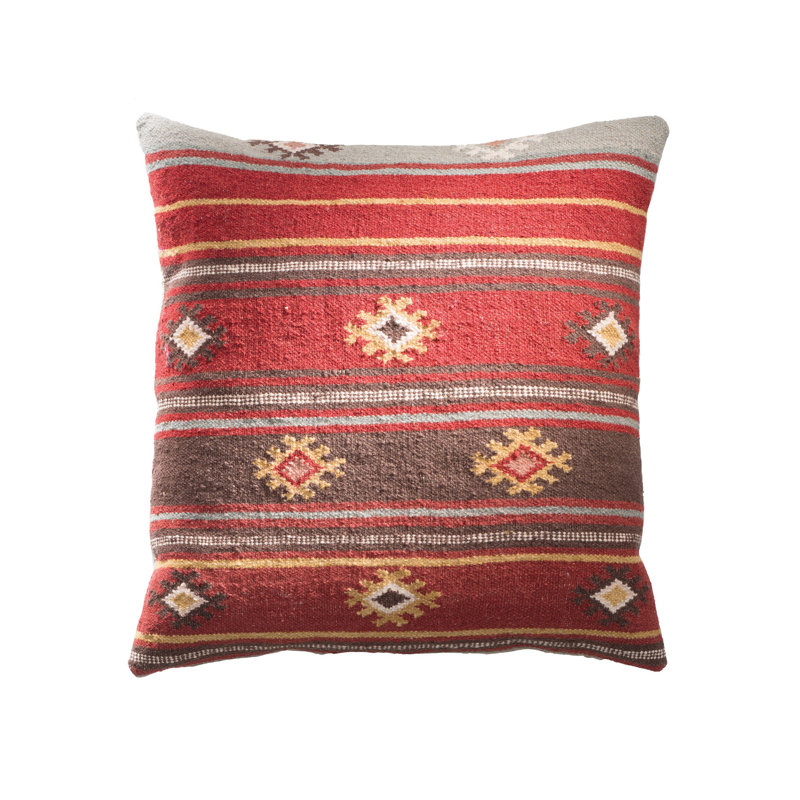 Zanskar Kilim Cushion Cover in Rich Red Multi Colour Geometric Pattern, 60cm x 60cm