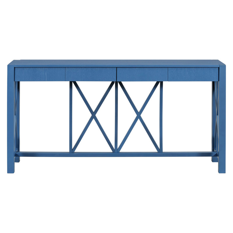 Rectangular Top Console Table with 4 Spacious Drawers, Open Bottom Storage, Navy Blue