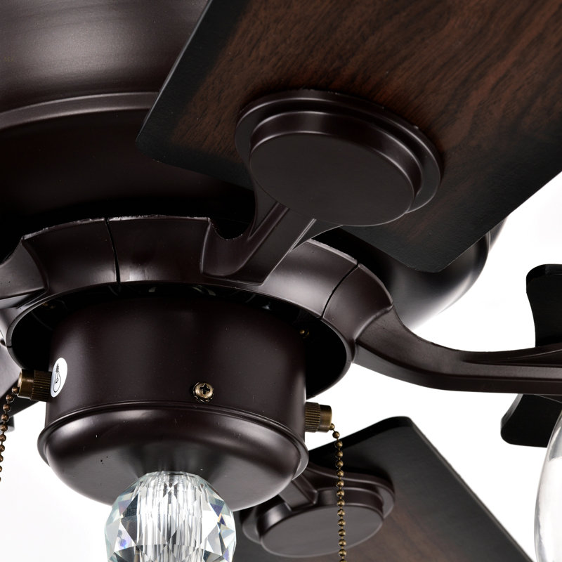52'' Crystal Shade Ceiling Fan Lamp ,3 Speed ,4 Timing , 5 Reversible Blades Crystal Ceiling Fan ,5PCS*E12  (NO Include Bulb) --  Hand Pull Chain