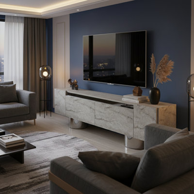 Metal Sheet Legs Unique TV Stand For Tvs Up To 78'' With Reflective Stripe