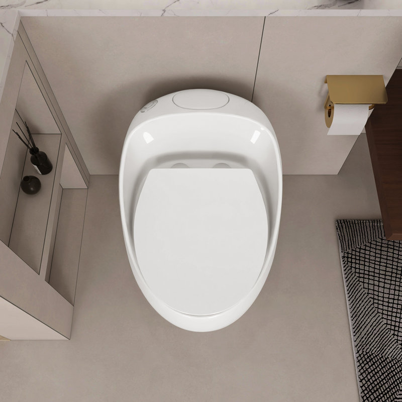 Glossy White Egg Shape Bathroom Toilet - 1.28 Single Flush, Fade- Surface, User- Ceramic In Heat-Insulating,