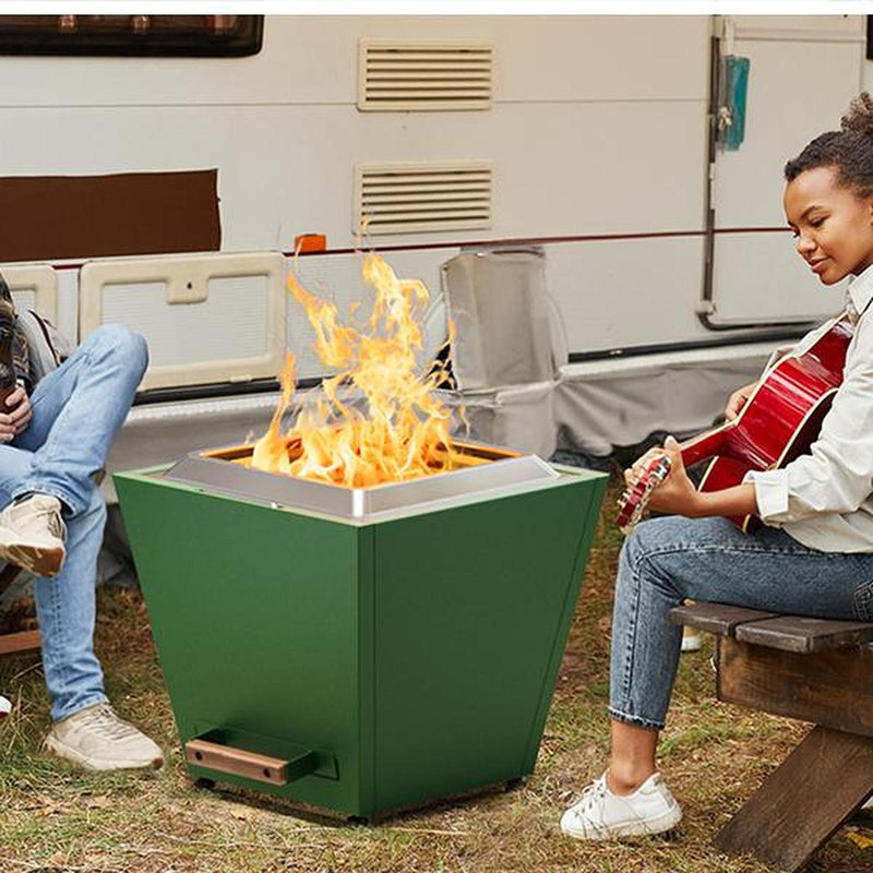 Cyberpit One 20 Inch Smokeless Fire Pit, W/Pull-Out Ash Pan, Portable Outdoor Firepits, Carry Handle For Backyard Patio Camping Bonfire, Stainless Steel, Green