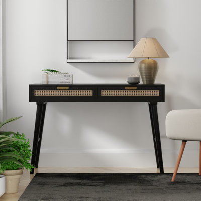 Sedona Cane 45" Semi-Assembled Writing Desk with USB & AC Outlets, Black