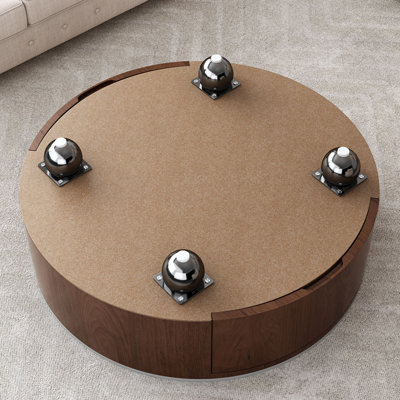 Table basse 35,4 po avec plateau en pierre frittée, 2 tiroirs et base en placage de noyer, table basse de rangement moderne pour le salon