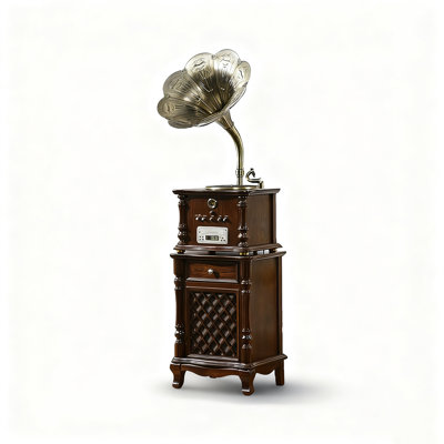 European Vintage Rubber Wood Phonograph - Vinyl/Cd & Bluetooth Speaker