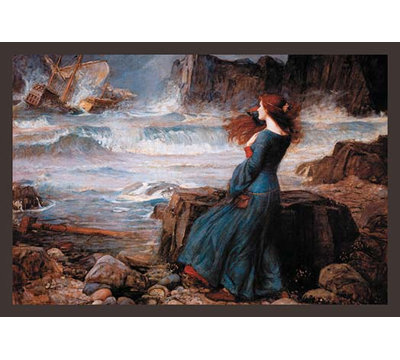 «Miranda and the Tempest» par John William Waterhouse, reproduction d'art encadrée
