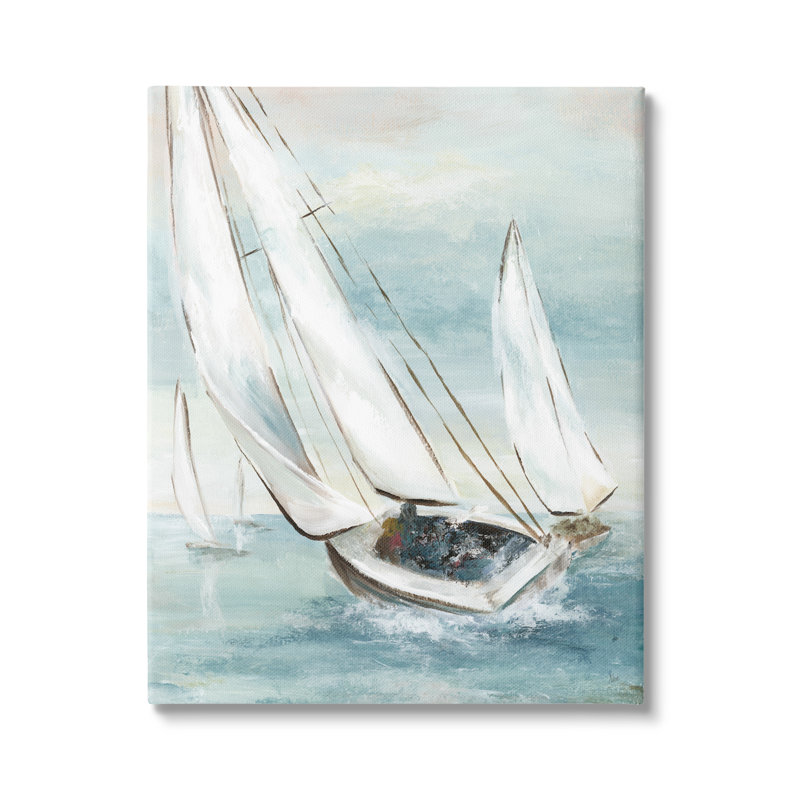 Voilier, embarcation, voile, éclaboussant les vagues de l'océan par Nan - Peinture, Toile tendue