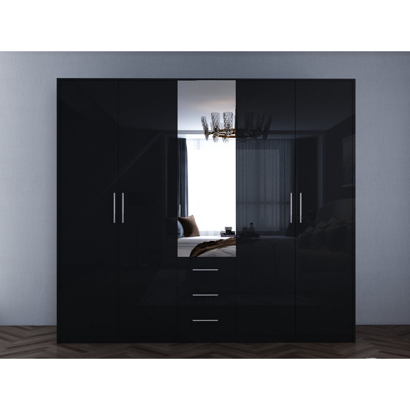 Pamel 5 Door Manufactured Wood Wardrobe, Gloss Black