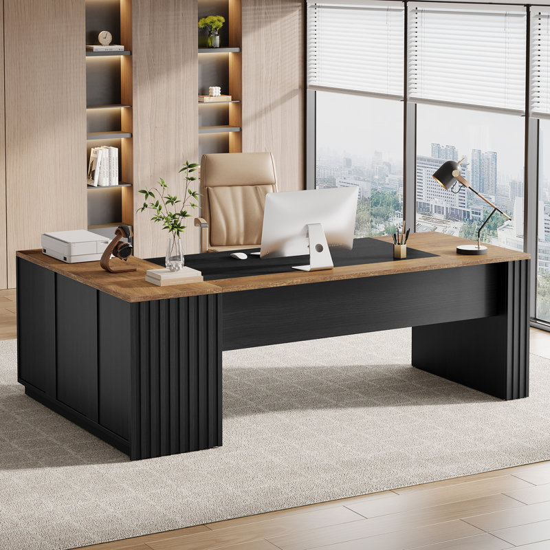 78.7" L Shaped Executive Desk With Starage Cabinet, Brown