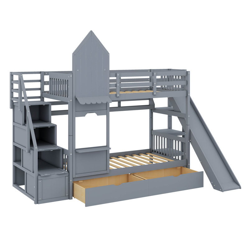Jezeniah Kids Twin Over Twin Bunk Bed, Gray