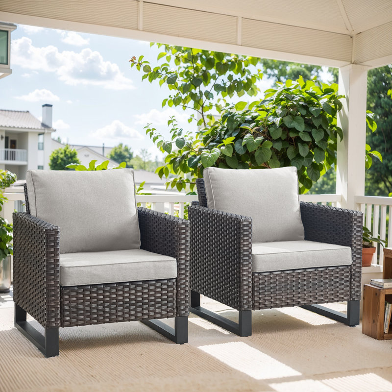 Chaise de patio avec coussins Nazime, Beige, Brun