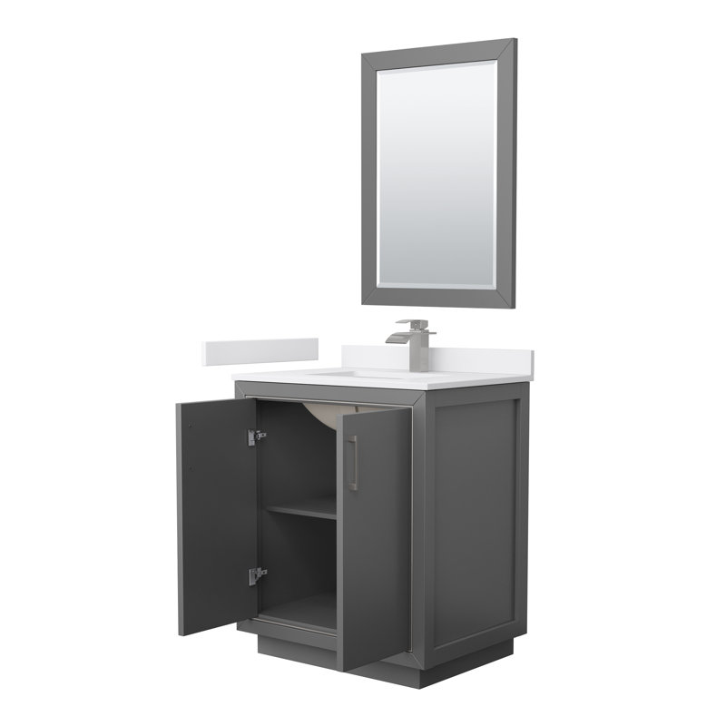 30'' W Single Vanity, White Quartz, Dark Gray, Matte Black