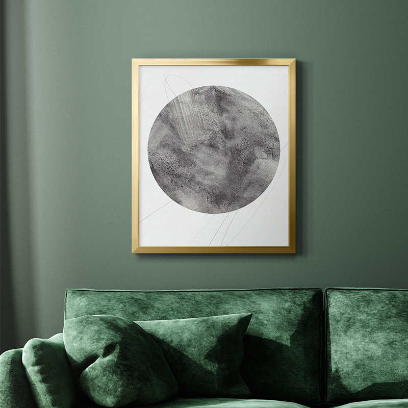 Graphite lune II, toile encadrée de qualité supérieure - prête à être accrochée, H 24 po x l 20 po, Or