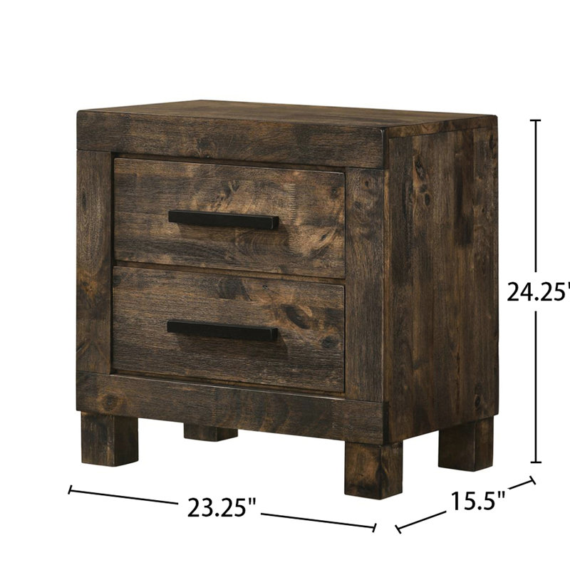 Rustic Brown Nightstand With Build And Two Drawers For Bedroom Solid Hardwood In