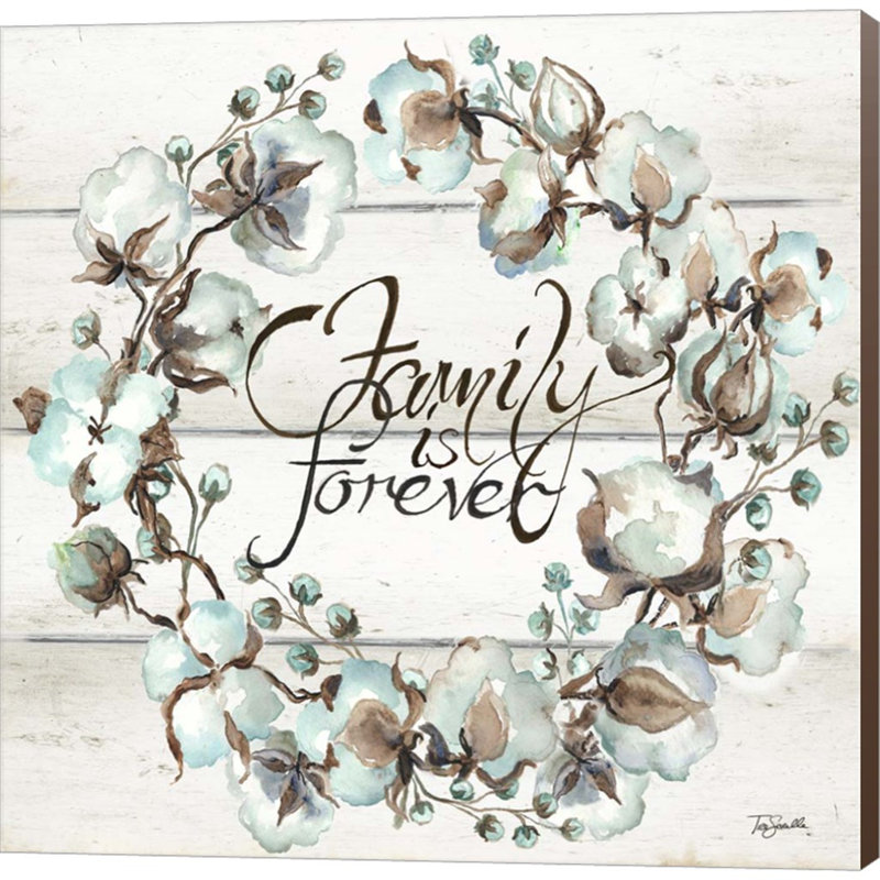 «Cotton Boll Family Wreath» par Tre Sorelle Studios - Art textuel sur toile tendue, H 24 po x l 24 po x P 1,5 po