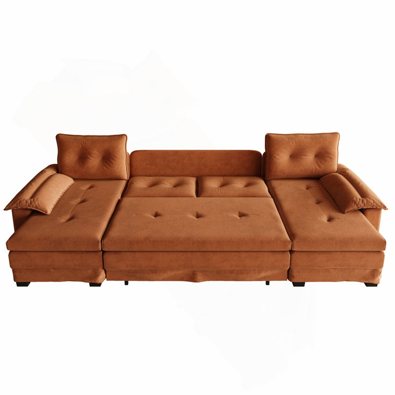 Canapé-lit 109,5 po en forme de U avec lit escamotable, canapé-lit convertible 2 en 1 avec accoudoirs amovibles et ports USB, canapé modulaire surdimensionné avec méridienne pour salon / appartement, orange