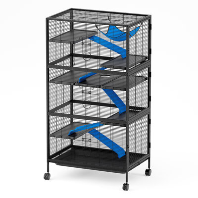 Cage en métal pour petits animaux 5 étages pour animaux de compagnie, cage de furet amovible avec roues verrouillables, cage de chinchilla de luxe H 59 po avec hamac et plateau amovible (XL)