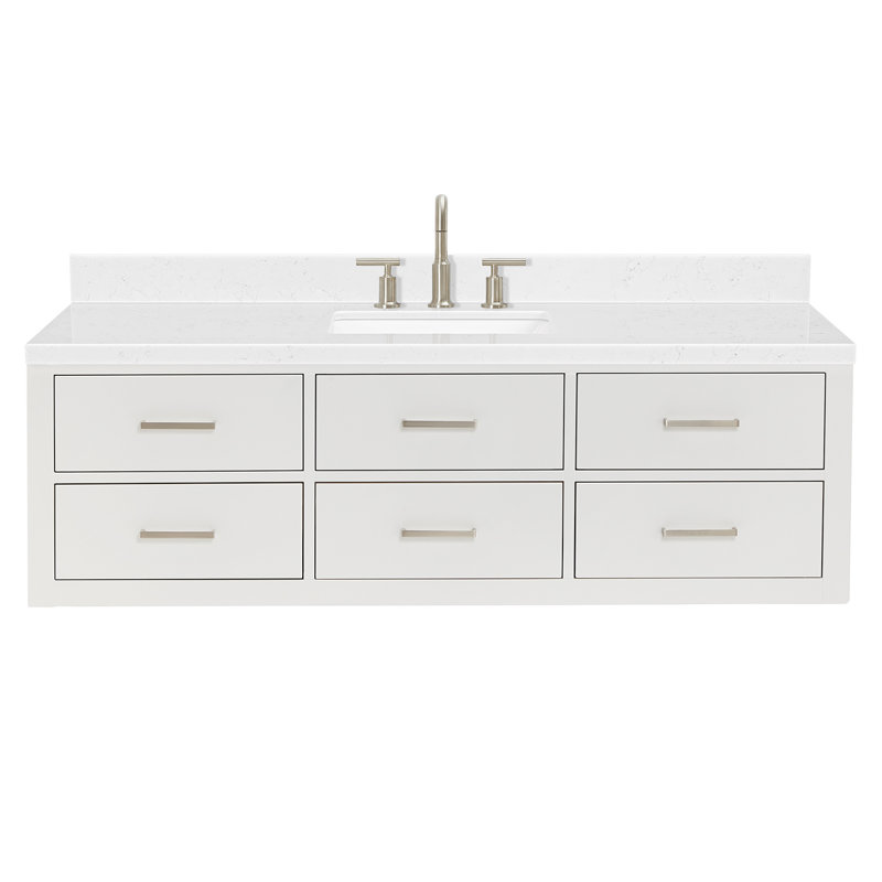 4_ARIEL Hutton 60 Single Sink Bathroom Vanity with Carrara White Quartz, White, Brushed Nickel, 54"