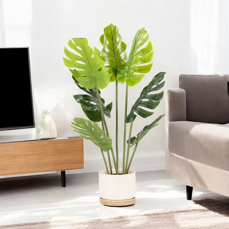 36" Artificial Monstera Tree In Nursery Pot, 36" H x 18" W x 18" D