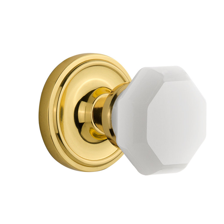 Rosette classique avec bouton de lait blanc Waldorf, Laiton non laqué, 2 3/4 po