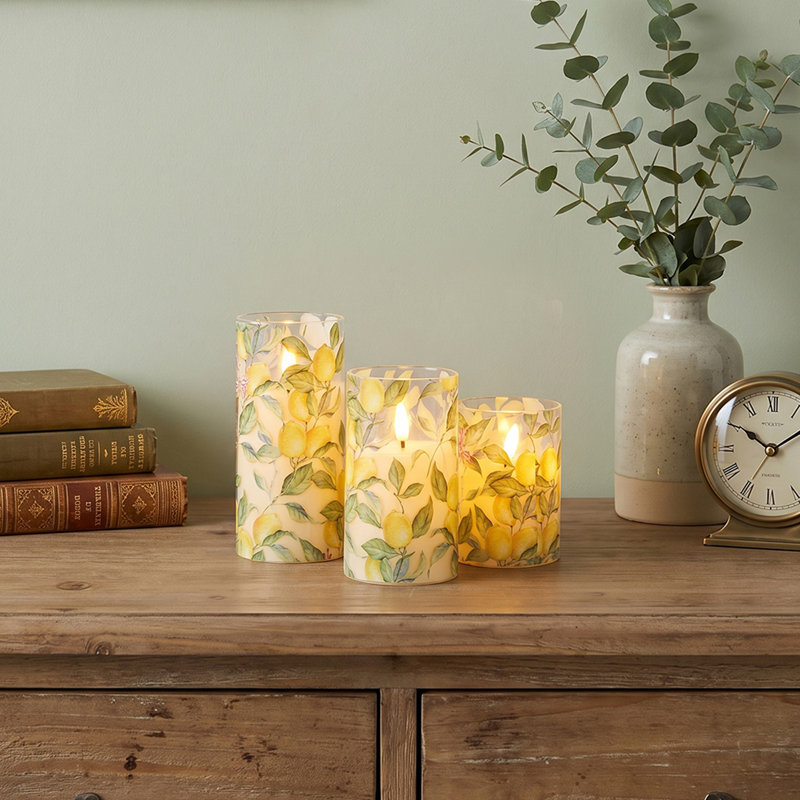 3Pcs Lemon Pattern LED Flameless Candles with Remote Control