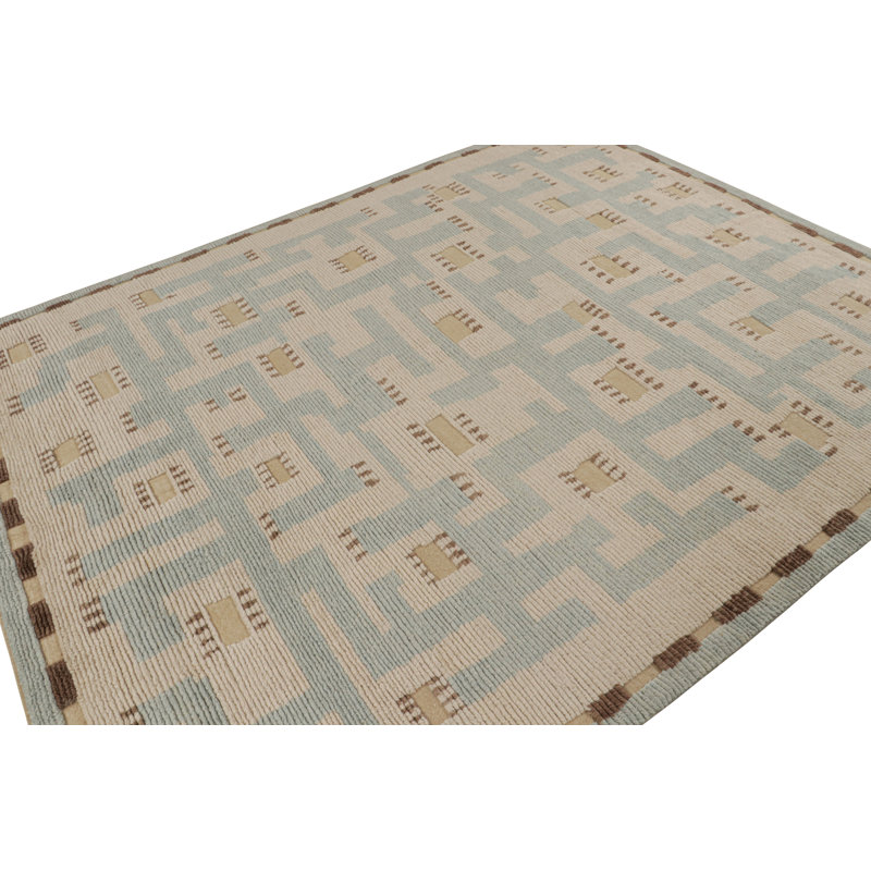 Scandinavian Hand Knotted Wool Geometric Area Rug, Rectangle 10' x 14'