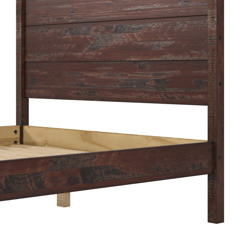 Hibir Rustic Solid Pinewood Bed Frame with Protective Top Trim, Modern Farmhouse Master Bedroom Platform Bed, Heavy-Duty Slat Support Base, No Box Spring Needed, Premium Style