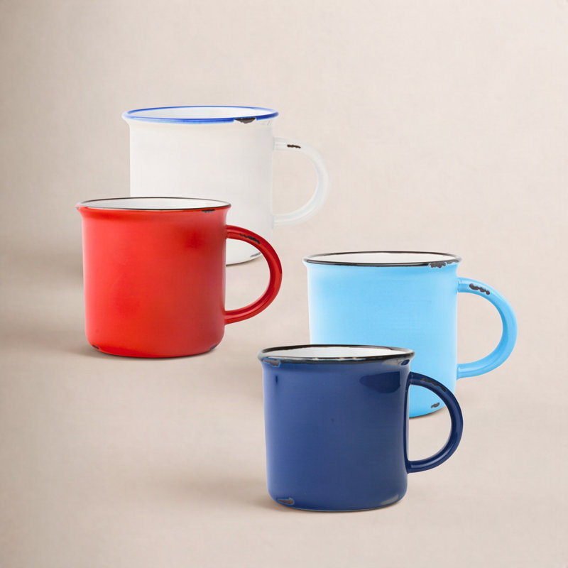 Canvas Home Tinware Stoneware Coffee Mug 16oz, White/Blue/Navy/Red
