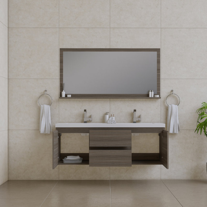 Arjina 60'' Double Bathroom Vanity with Solid Surface Top, Gray