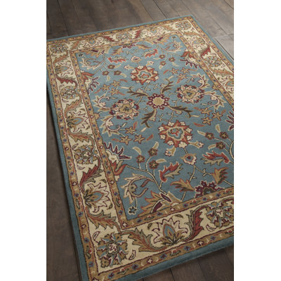 Bartz Authentic Hand-Tufted Handmade Multi-Color Traditional Oriental Design on Blue Wool Area Rug