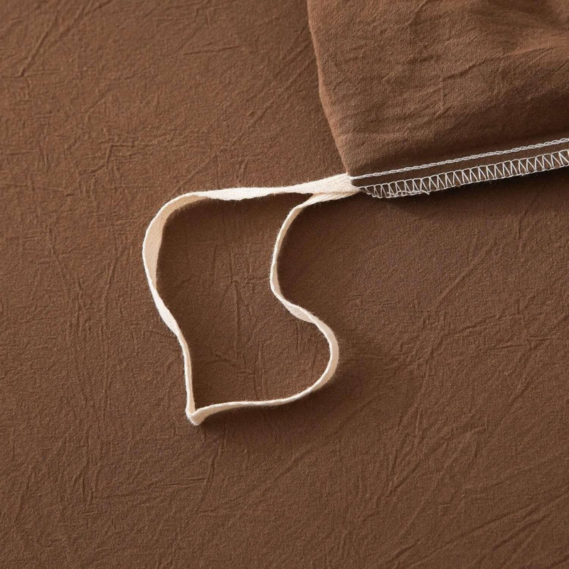 Ensemble de housse de couette 100% coton délavé XINMIANFANG, Housse de couette double / grand + 2 taies d'oreil, Brun cacao