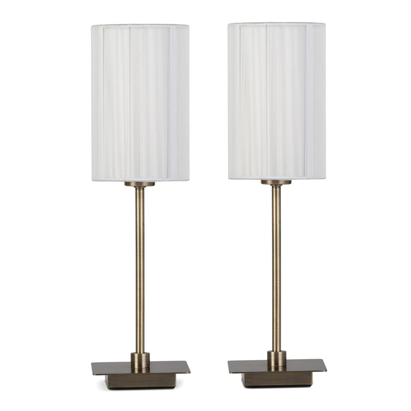 Pair (2x) Square Stick Antique Brass Metal Bedside Table Lamp 