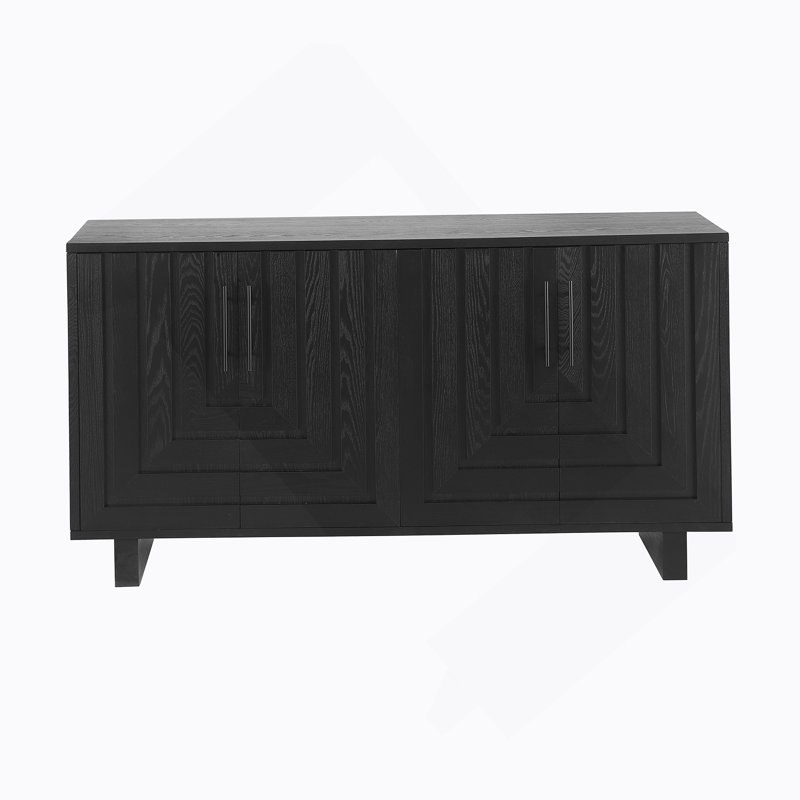 Buffet, armoire de rangement avec 4 portes, armoire d'appoint avec poignées en métal, Noir