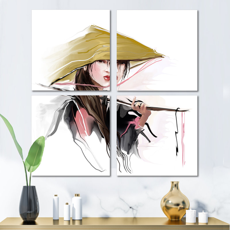 Vietnamese Woman - Portrait, reproduction d'art sur toile, ensemble de 4 pièces