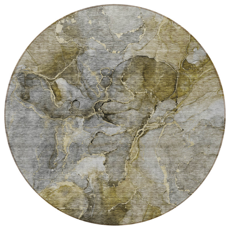 Tapis d'intérieur rond lavable abstrait taupe brun 8 pi